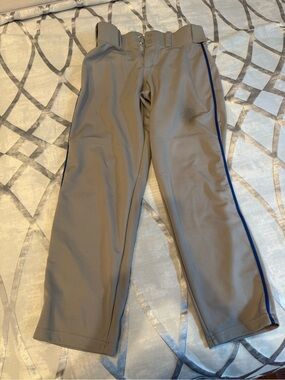 Boys Gray baseball Pants with Blue Side Stripe